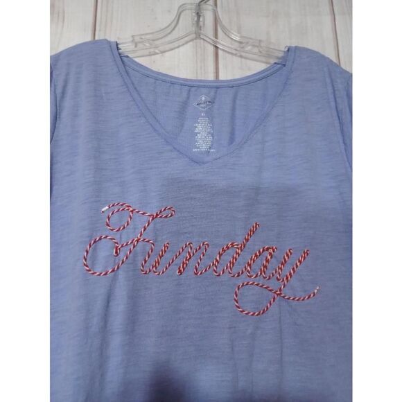 St. John's Bay Shirt Ladies Extra Large Blue Short Sleeve Funday - Picture 3 of 8